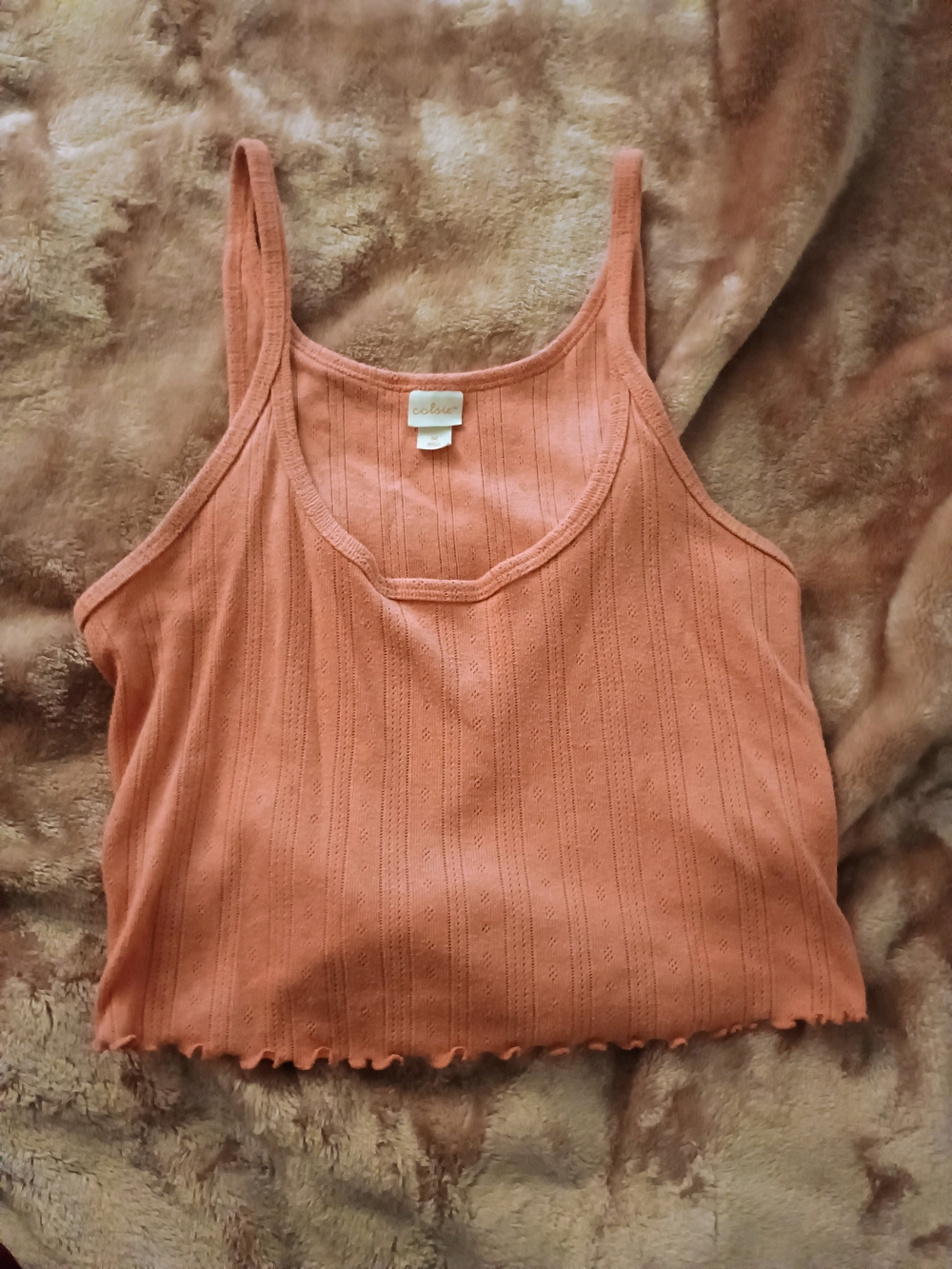 Crochet-Style Ribbed Tank Top in Rust Orange